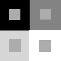 welk grijs centrum is grijzer? Licht-donker contrast.